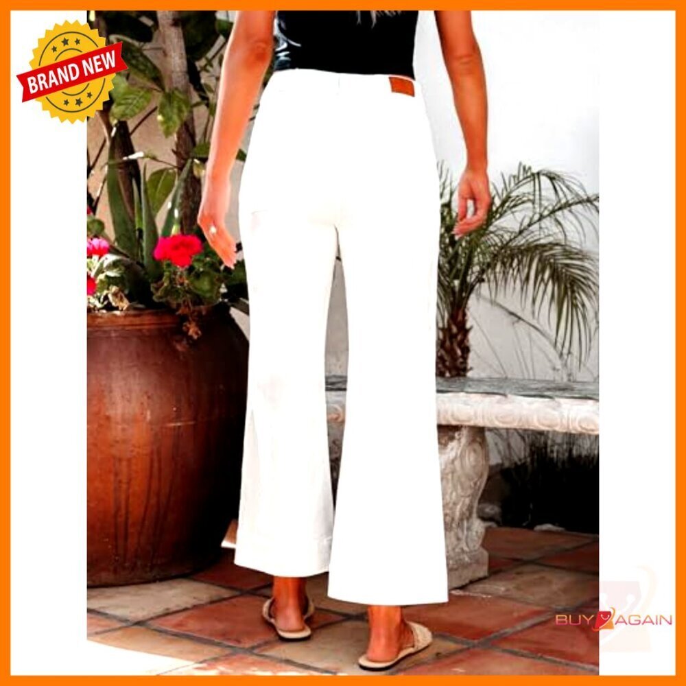 High Waisted Wide Leg Jeans Stretchy Cropped Flare Pants Patch Pockets - Picture 3 of 7